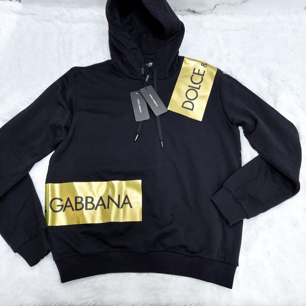 Dolce & Gabbana Gold Logo Print Hoodie| Size 48 | NWT